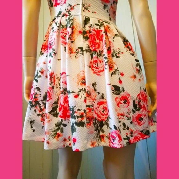 🌹Retro Glam Flirty Floral Garden Print Fit & Flare Babydoll Mini Dress - Picture 8 of 10